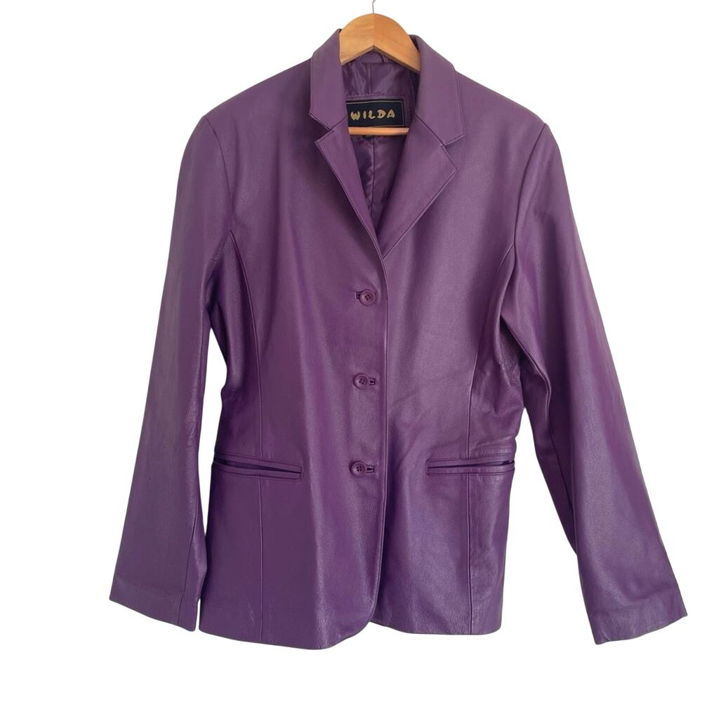 Purple Leather Jacket Classic Style Vintage Wilda XL